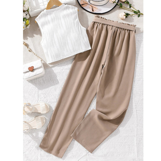 SHEIN - Solid Tank Top & Belted Pants set