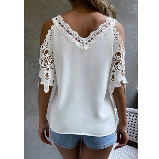 SHEIN - Lace design solid off shoulder top