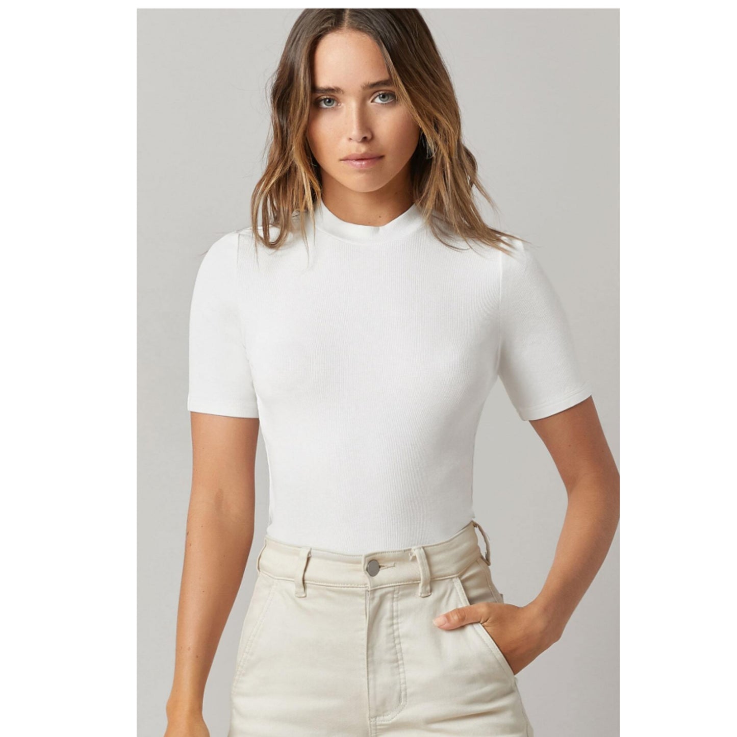 SHEIN - Mock-Neck Rib-knit T-Shirt