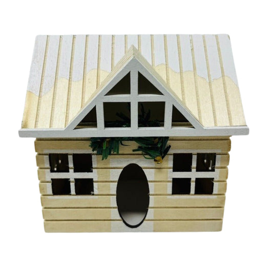 Wood Cabin House Short with Garland on Front