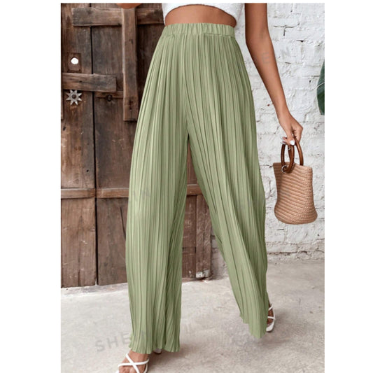 SHEIN - Solid Plisse Wide Leg Pants