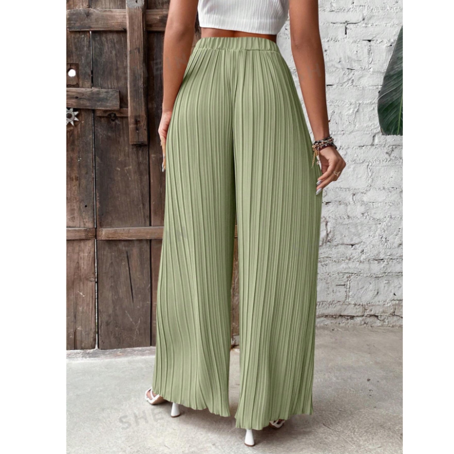 SHEIN - Solid Plisse Wide Leg Pants