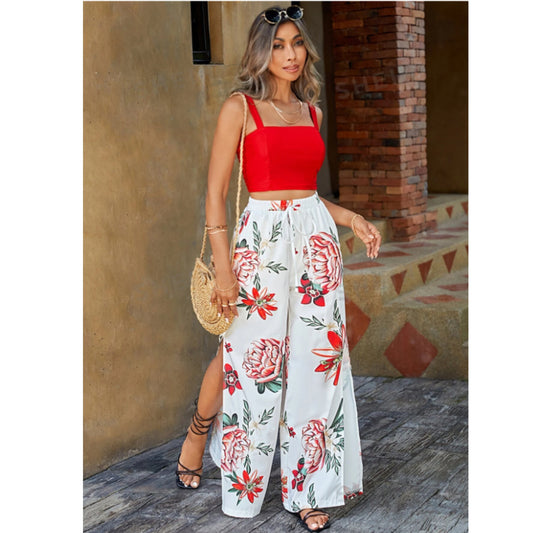 SHEIN - Cami Top & Floral Print Split Thigh Pants Two Piece Set