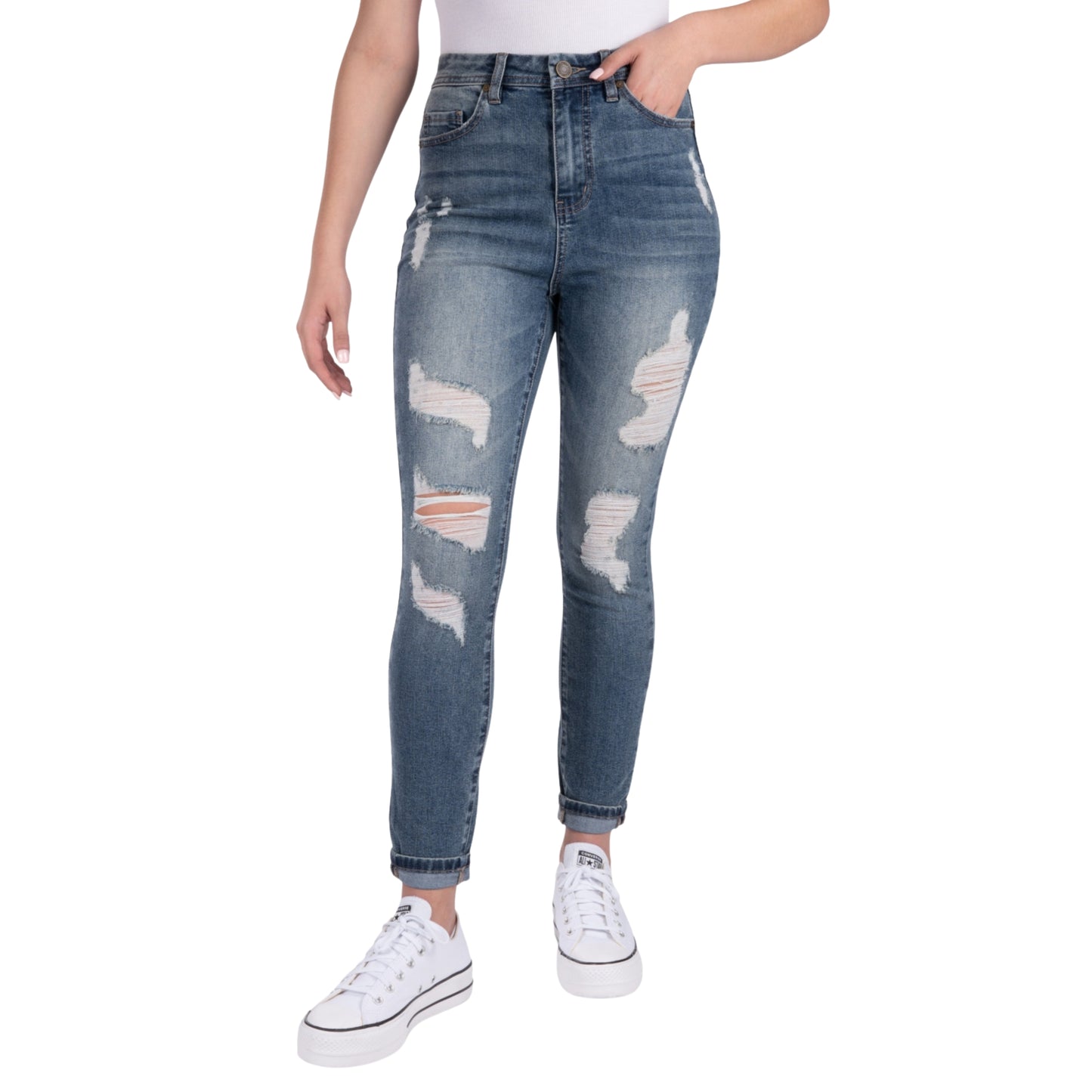 INDIGO REIN - High-Rise Ripped Skinny Jeans Denim