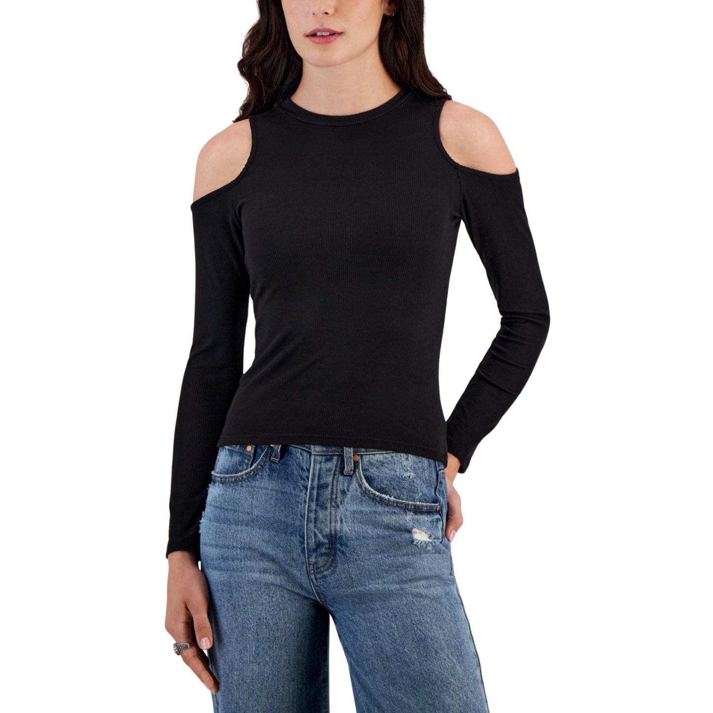 JUST POLLY - Crewneck Cold-Shoulder Ribbed blouse