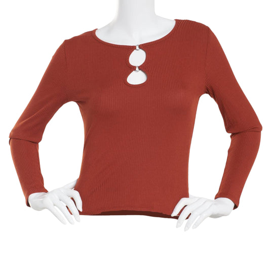 PLANET GOLD - Long Sleeve Yummy Rib O-Ring Crew Knit Blouse