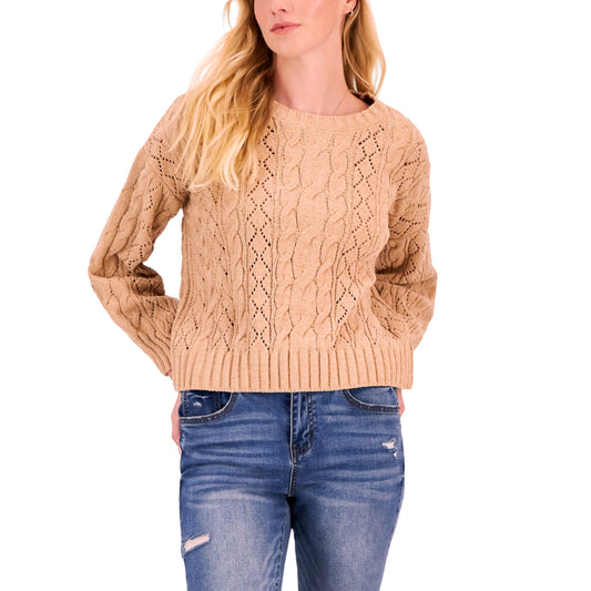 HIPPIE ROSE - Crewneck Cozy Chenille Cable-Knit Sweater