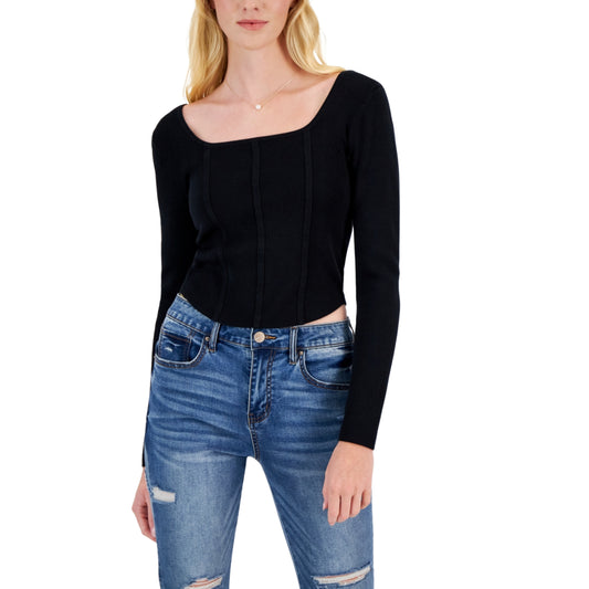 HIPPIE ROSE - Square-Neck Corset Sweater Top