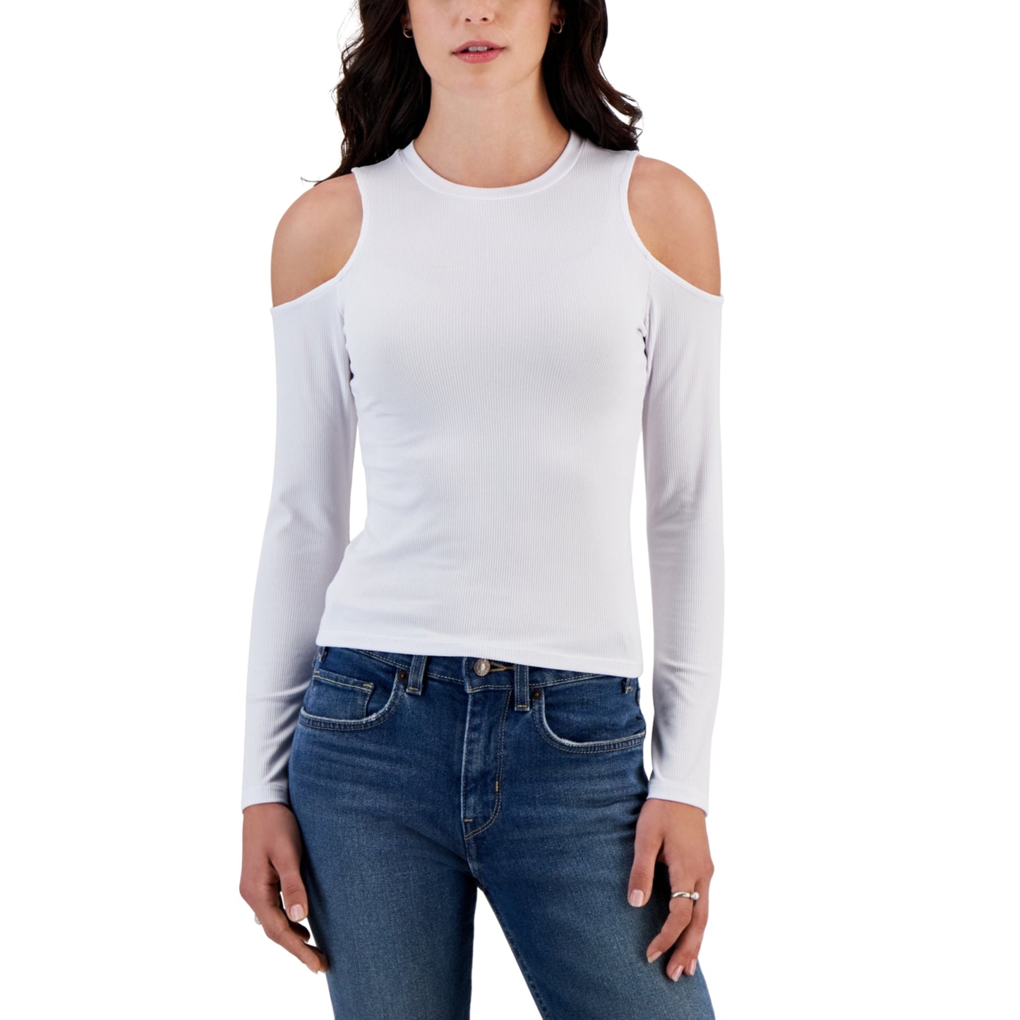 JUST POLLY - Crewneck Cold-Shoulder Ribbed blouse