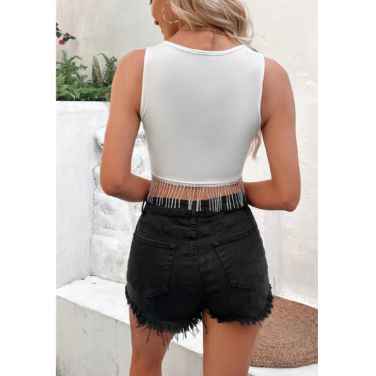 SHEIN - Rhinestone fring design crop top