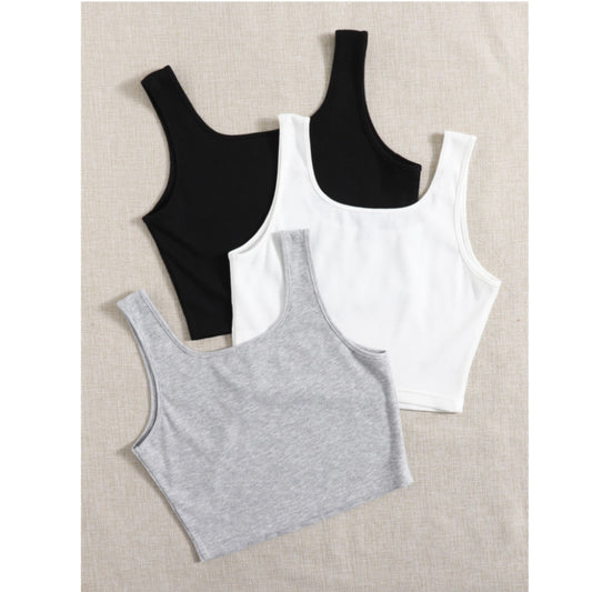 SHEIN - 3 Pack Solid Crop Top