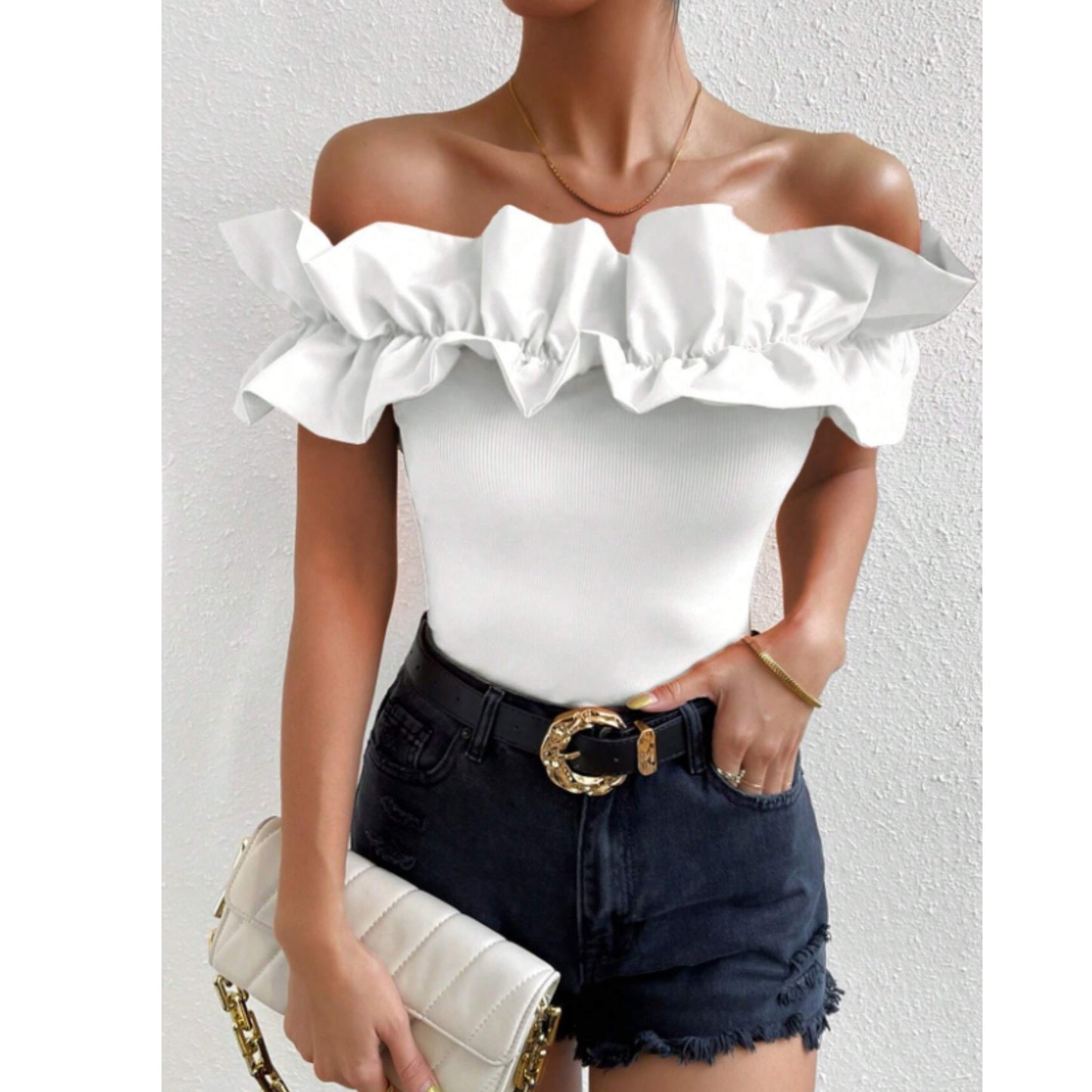 SHEIN -  Off Shoulder Ruffle Trim top