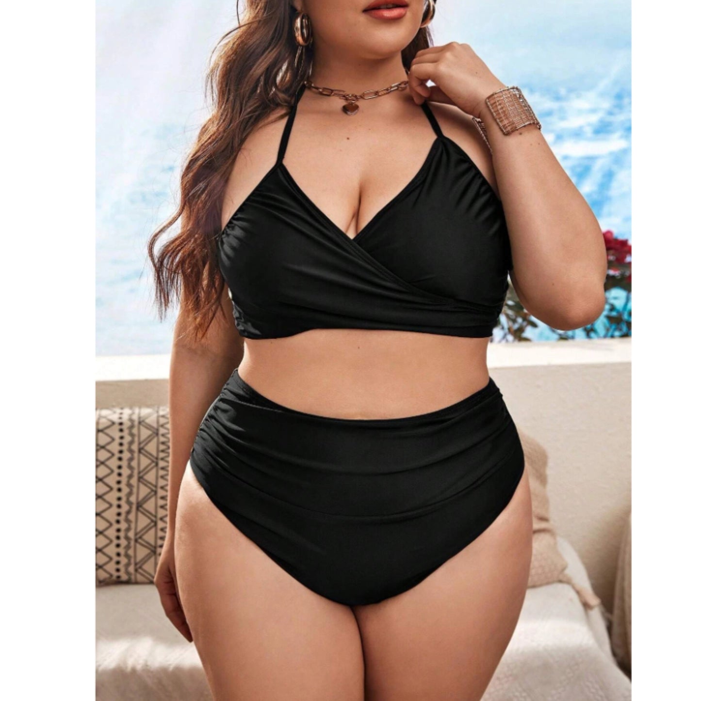 SHEIN - Wrap Tie top Ruched High Waist Bikini