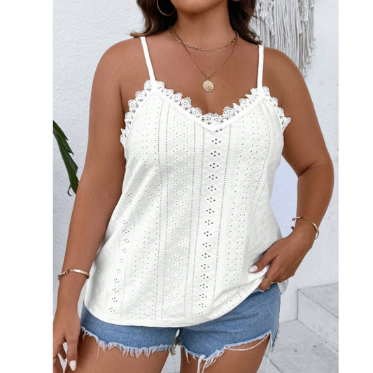 SHEIN - Eyelet Lace Trim Embroidered Cami Tank top