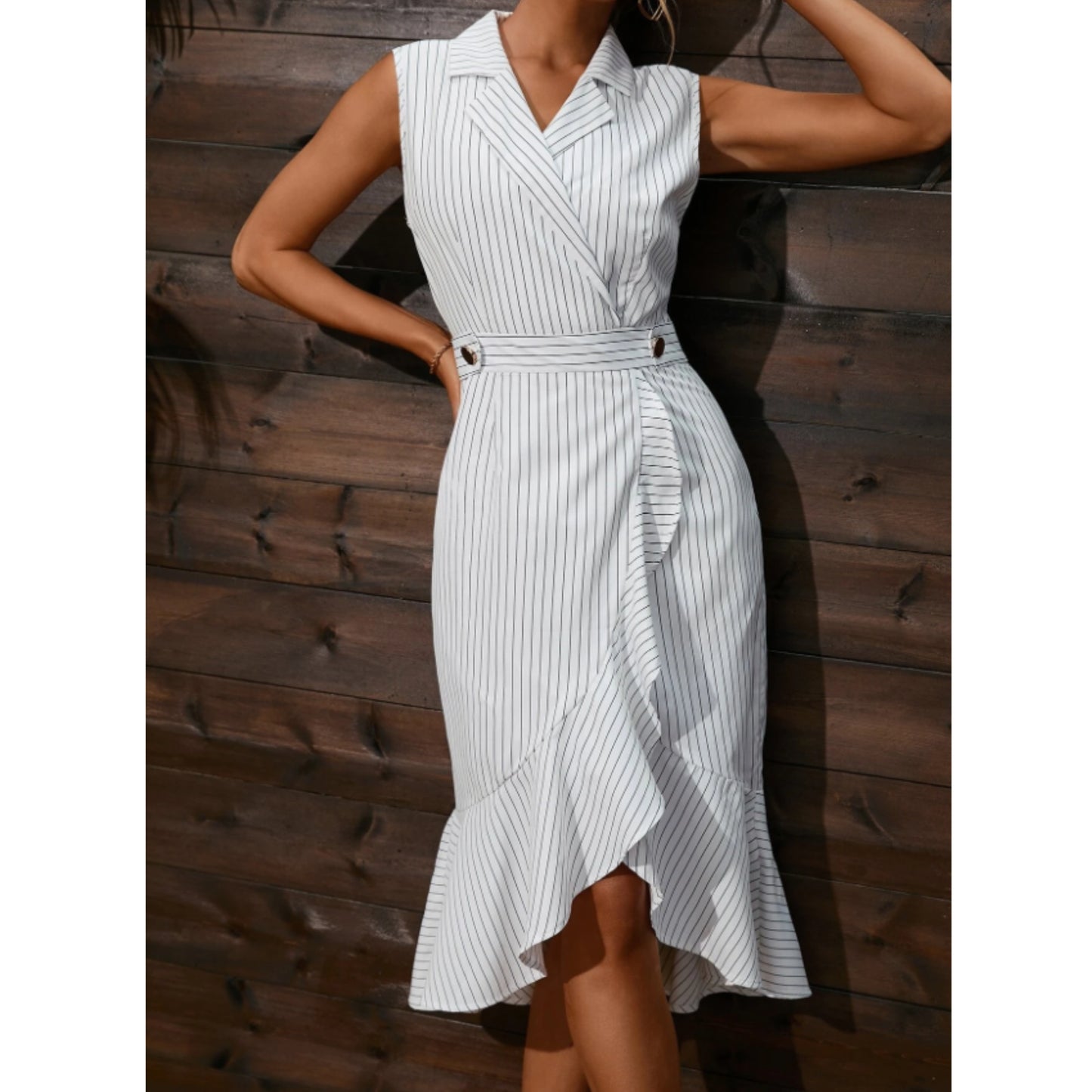 SHEIN - Stripped button design midi dress