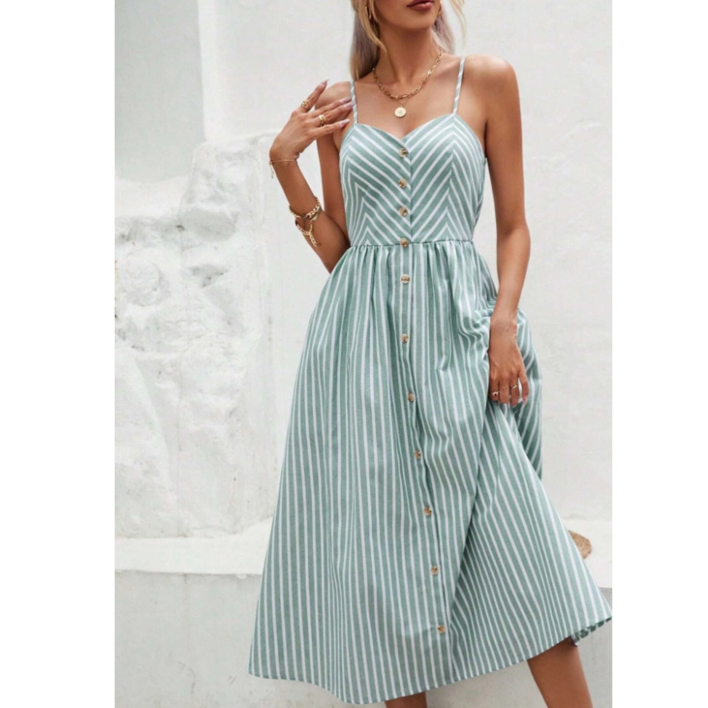 SHEIN - Frenchy Cotton Striped Print Button Front midi dress