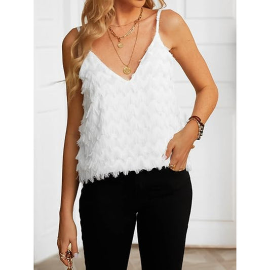 SHEIN - Fringe Spaghetti Straps Blouse