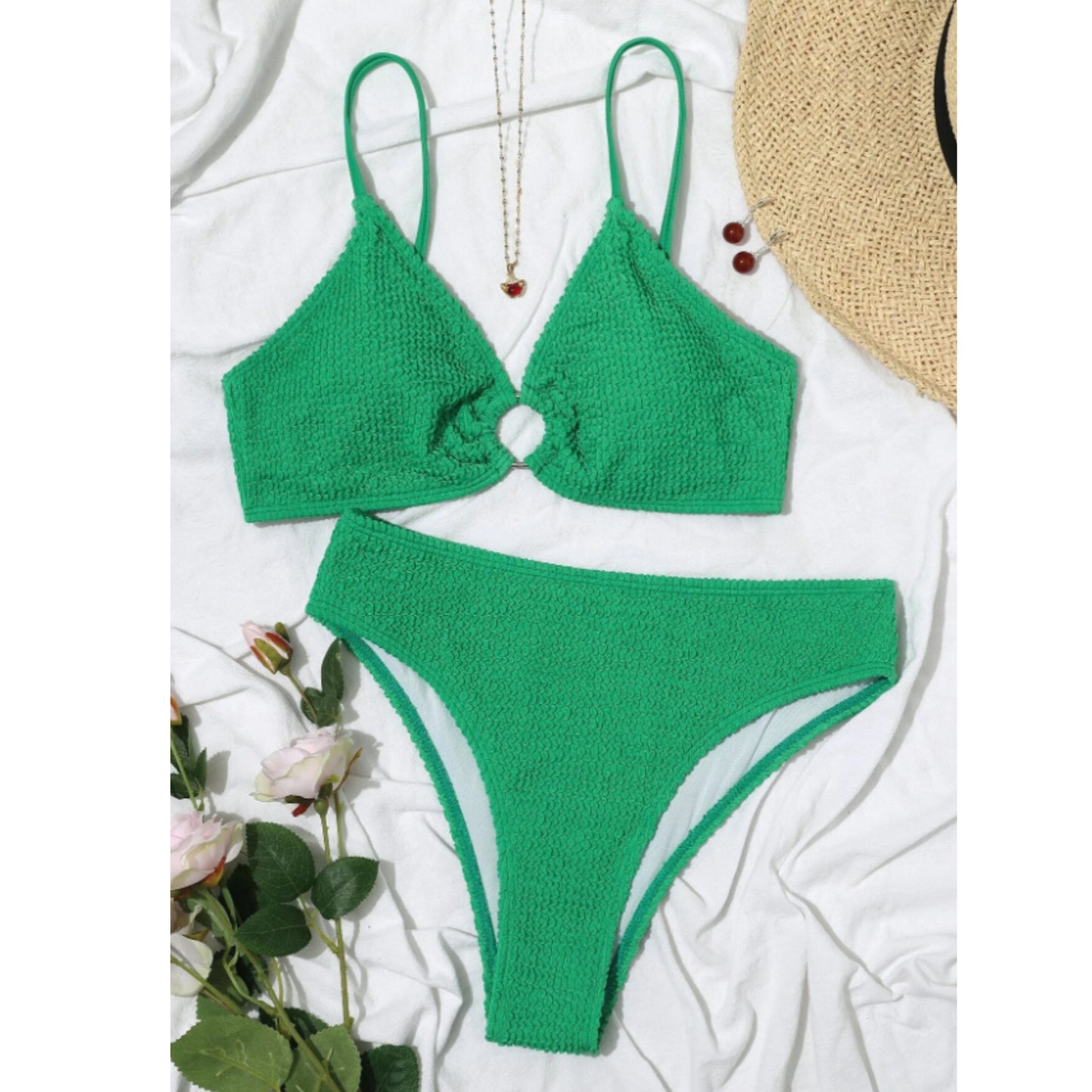 SHEIN - O-Ring Detail Textured Bikini Set