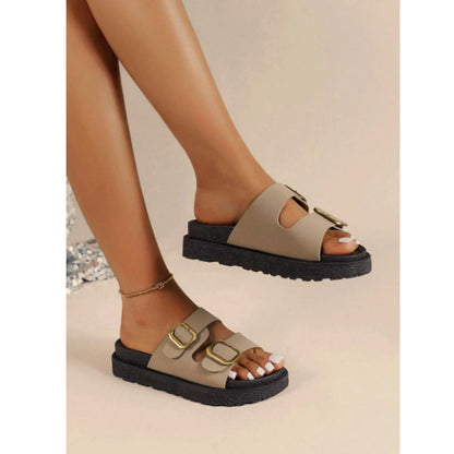 SHEIN - Buckle Decor Footbed Slippers