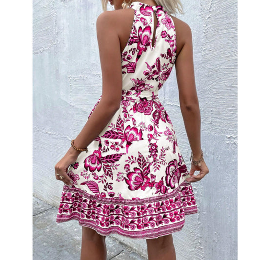 SHEIN - Belted flower pattern Short dress