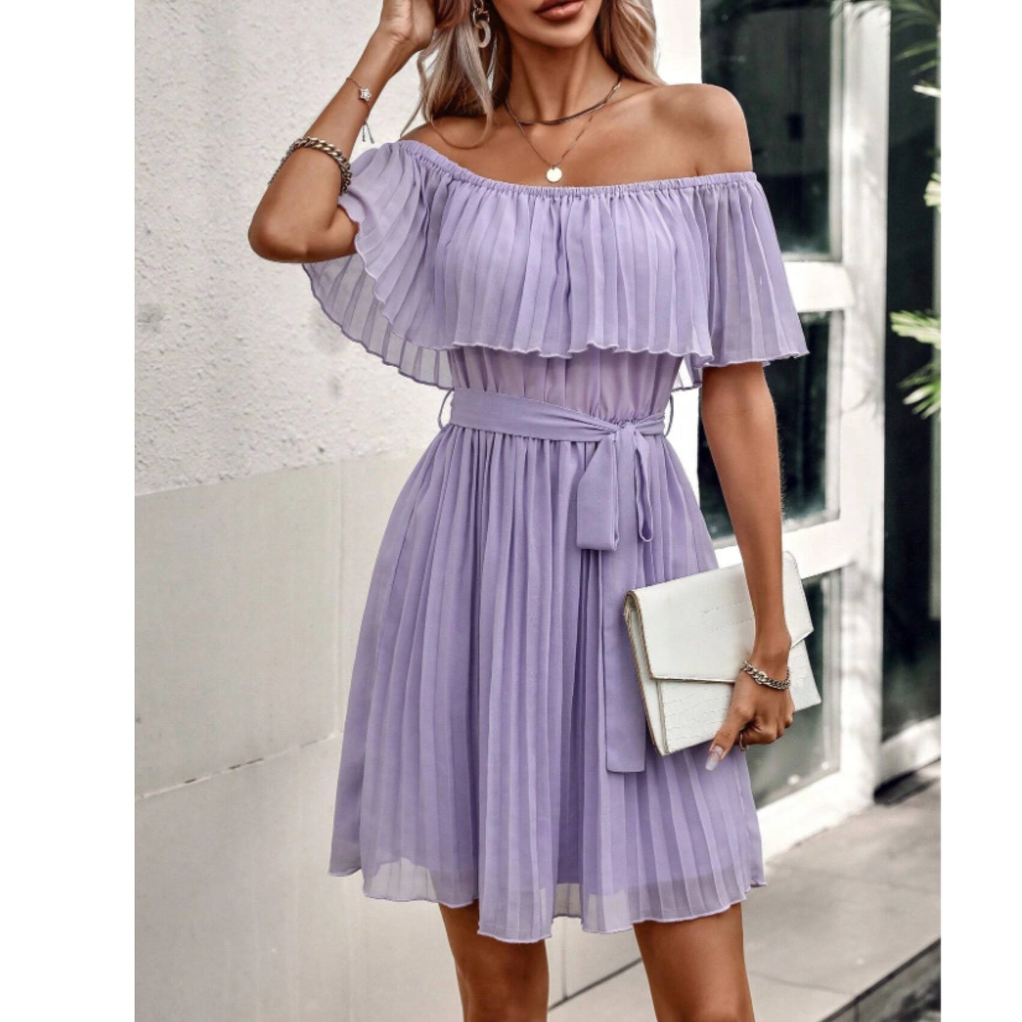 SHEIN - Pleated ruffle short dress