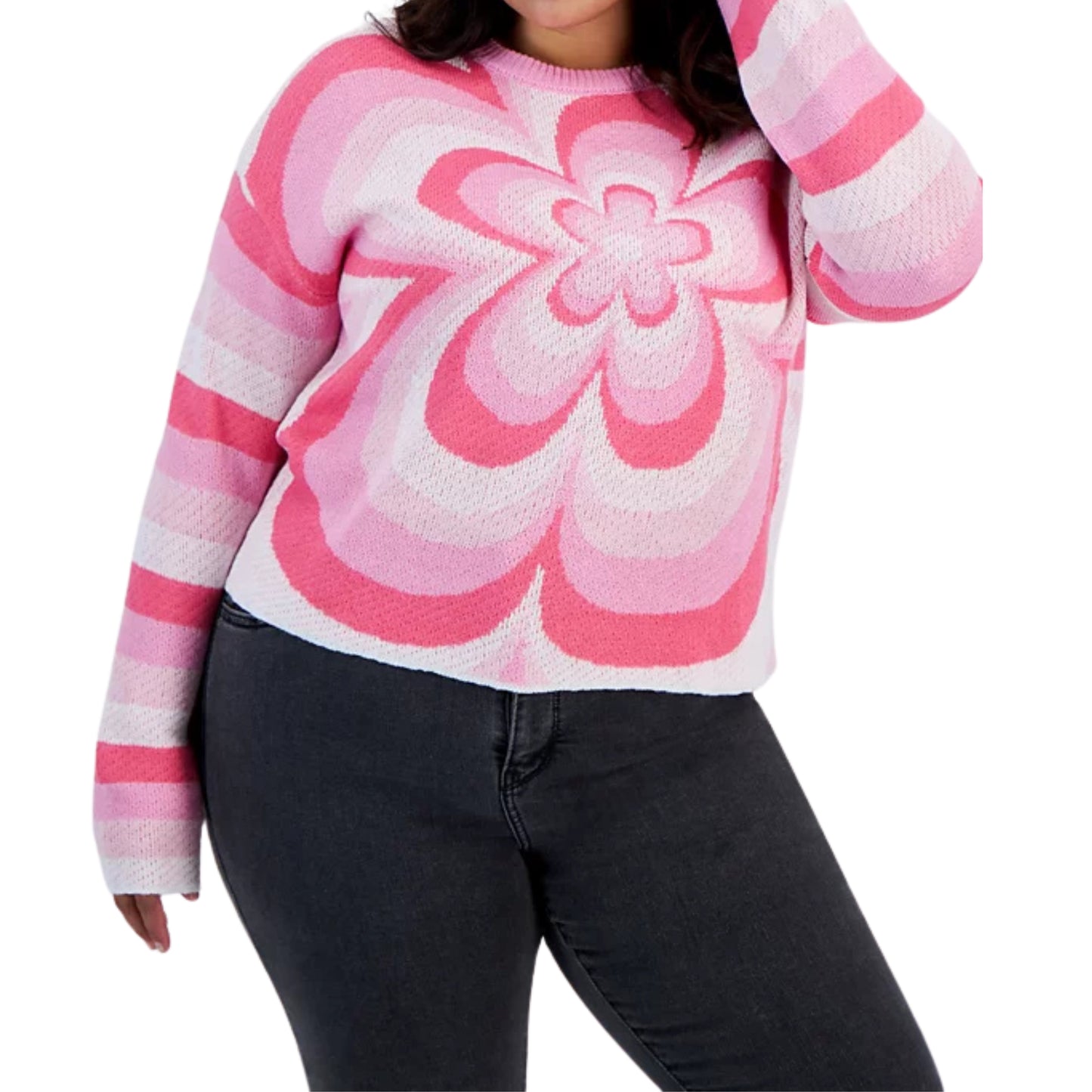 JUST POLLY - Plus Size Flower Sweater