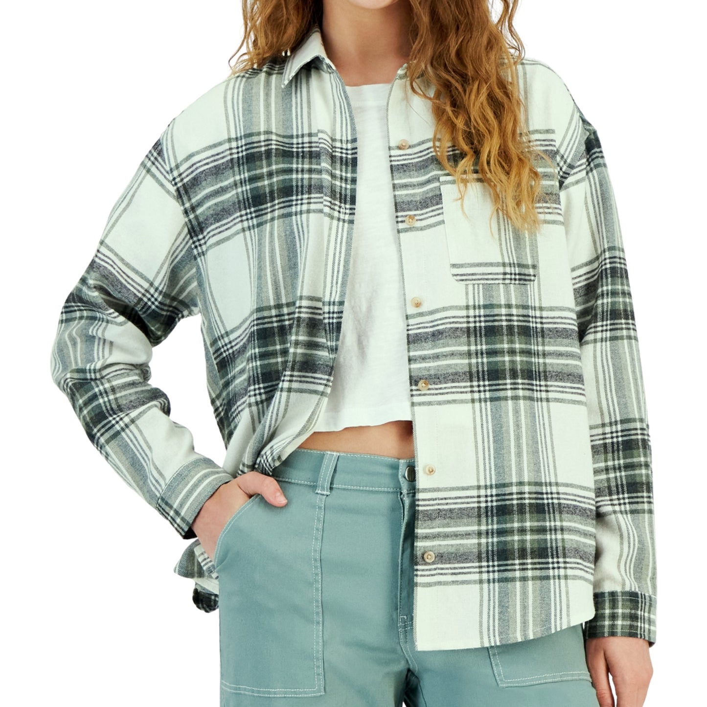 JUST POLLY - Plaid Button-Down Open Top