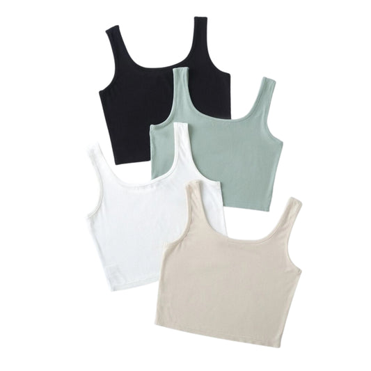 SHEIN - 4pack Solid Crop Tank Top