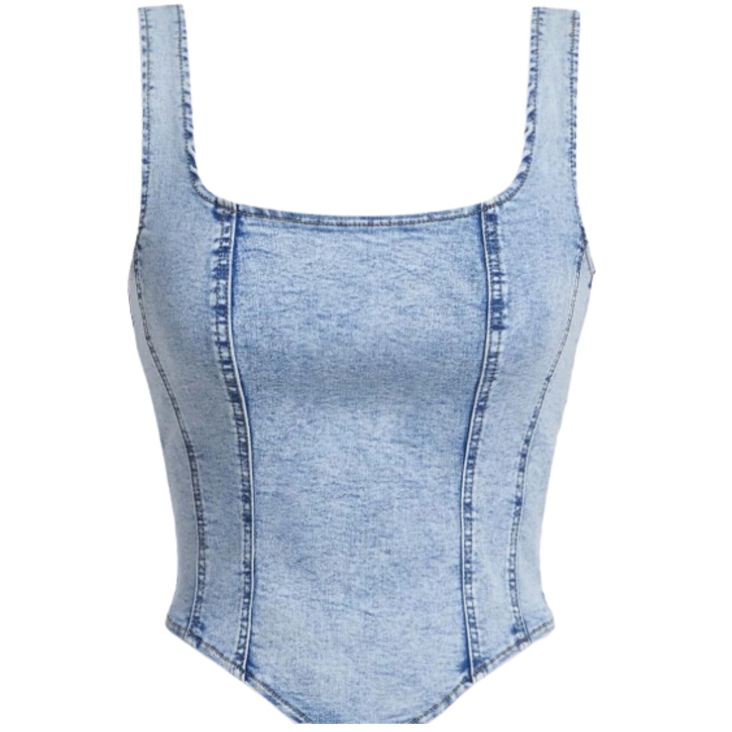 SHEIN - Square Neck Hanky Hem Tank Denim Top