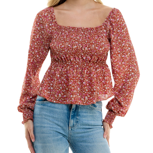 ULTRA FLIRT - Floral Ruffled Off the Shoulder Blouse