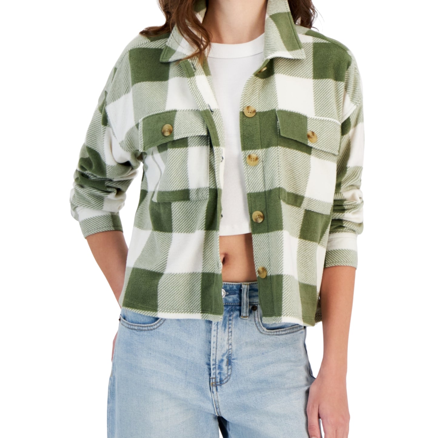 JUST POLLY - Plaid Chest-Pocket Shirt