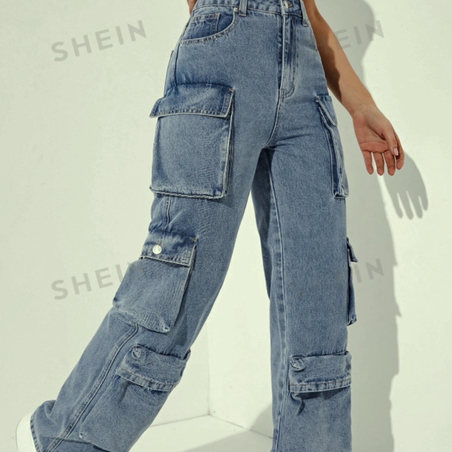 SHEIN - High Waist Flap Pocket Cargo Jeans