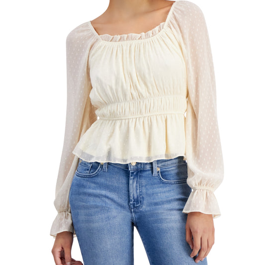 PLANET HEART - Long-Sleeve Ruched Peplum Top