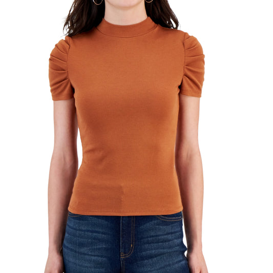 ALMOST FAMOUS - Ribbed Puff Sleeve Short Sleeve Top