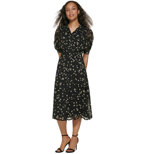 DKNY - Floral Puff Sleeve Midi Dress