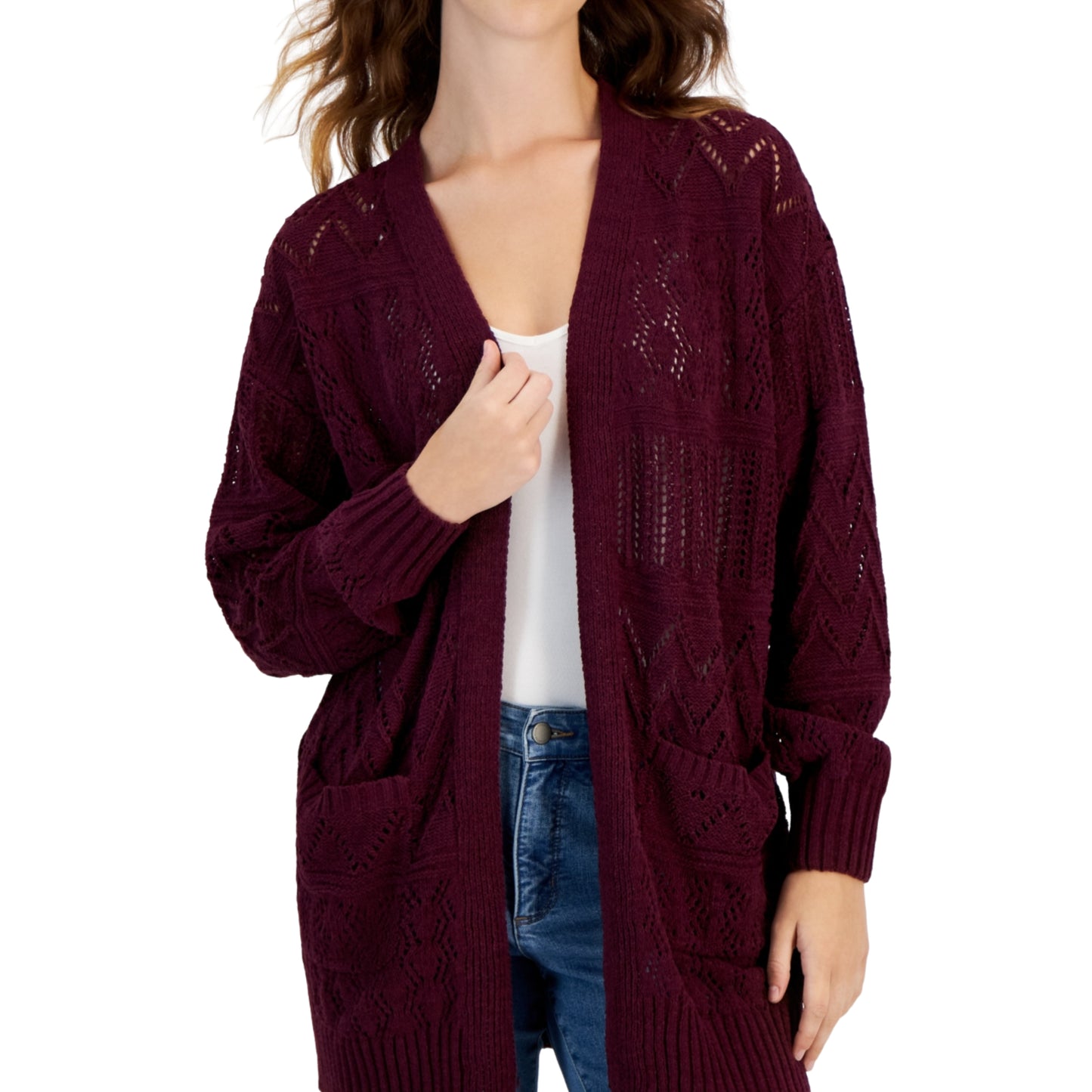 HOOKED UP - Cable Knit Pockets Cardigan Sweater