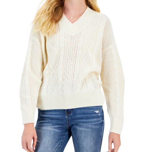 HIPPIE ROSE -  V-Neck Cable-Knit Sweater