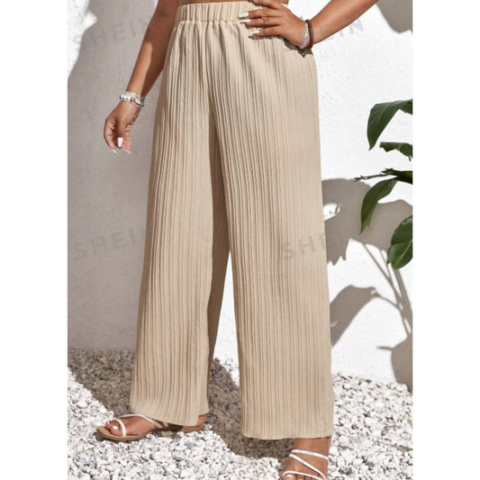 SHEIN - Frenchy Plus Solid Plisse Wide Leg Pant