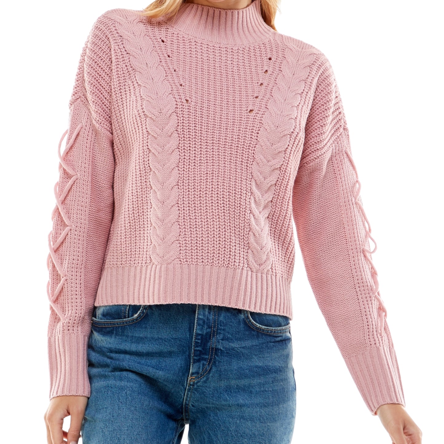 ULTRA FLIRT - Mock-Neck Lace-up-Sleeve Sweater