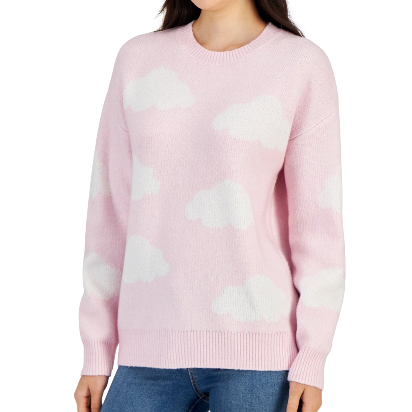 HOOKED UP -  Cloud-Print Long-Sleeve Sweater