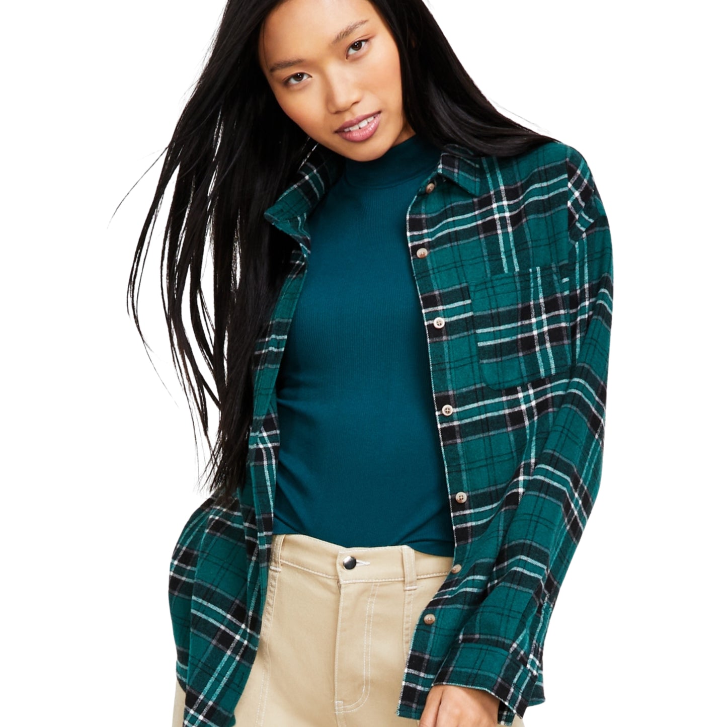 JUST POLLY - Plaid Button-Down Open Top