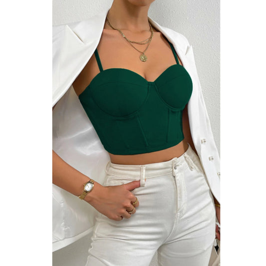 SHEIN - Solid Bustier Crop Cami Tank Top