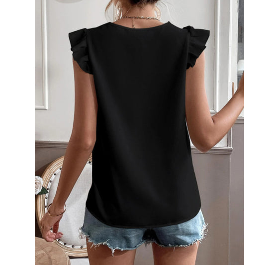 SHEIN - Lace Trim Cap Sleeve Blouse