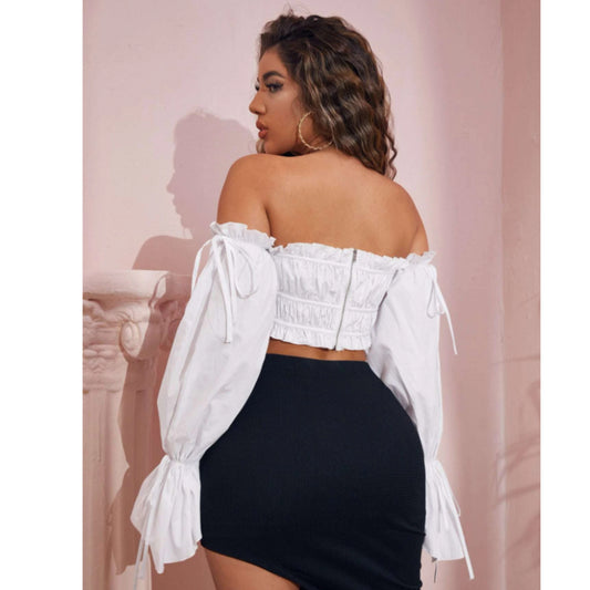 SHEIN - Off Shoulder Ruffle Trim Knot Sleeve