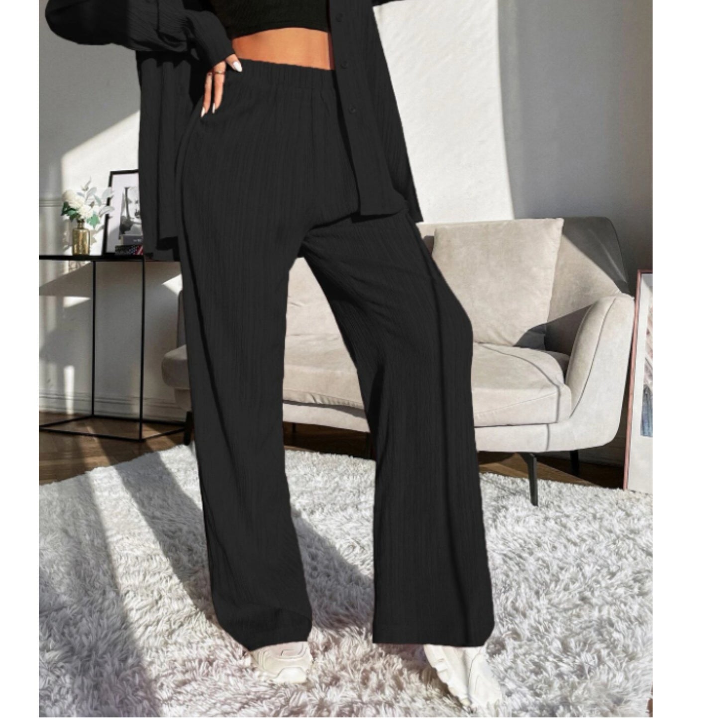 SHEIN - Ribbed elastic band pants