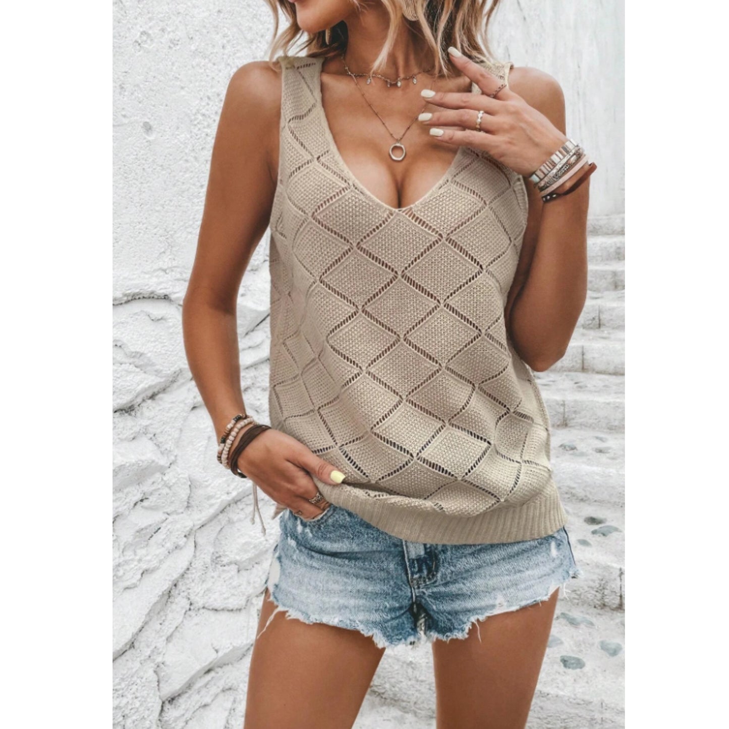 SHEIN - Solid Pointelle Knit Sweater Vest