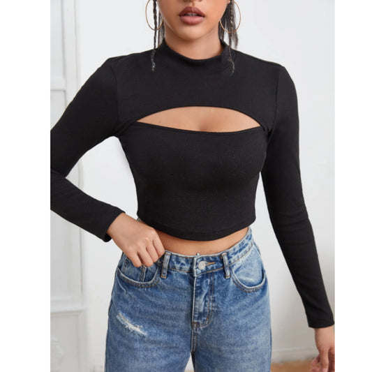 SHEIN - Keyhole Neck Crop Blouse