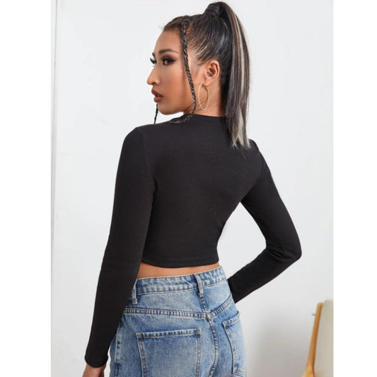 SHEIN - Keyhole Neck Crop Blouse