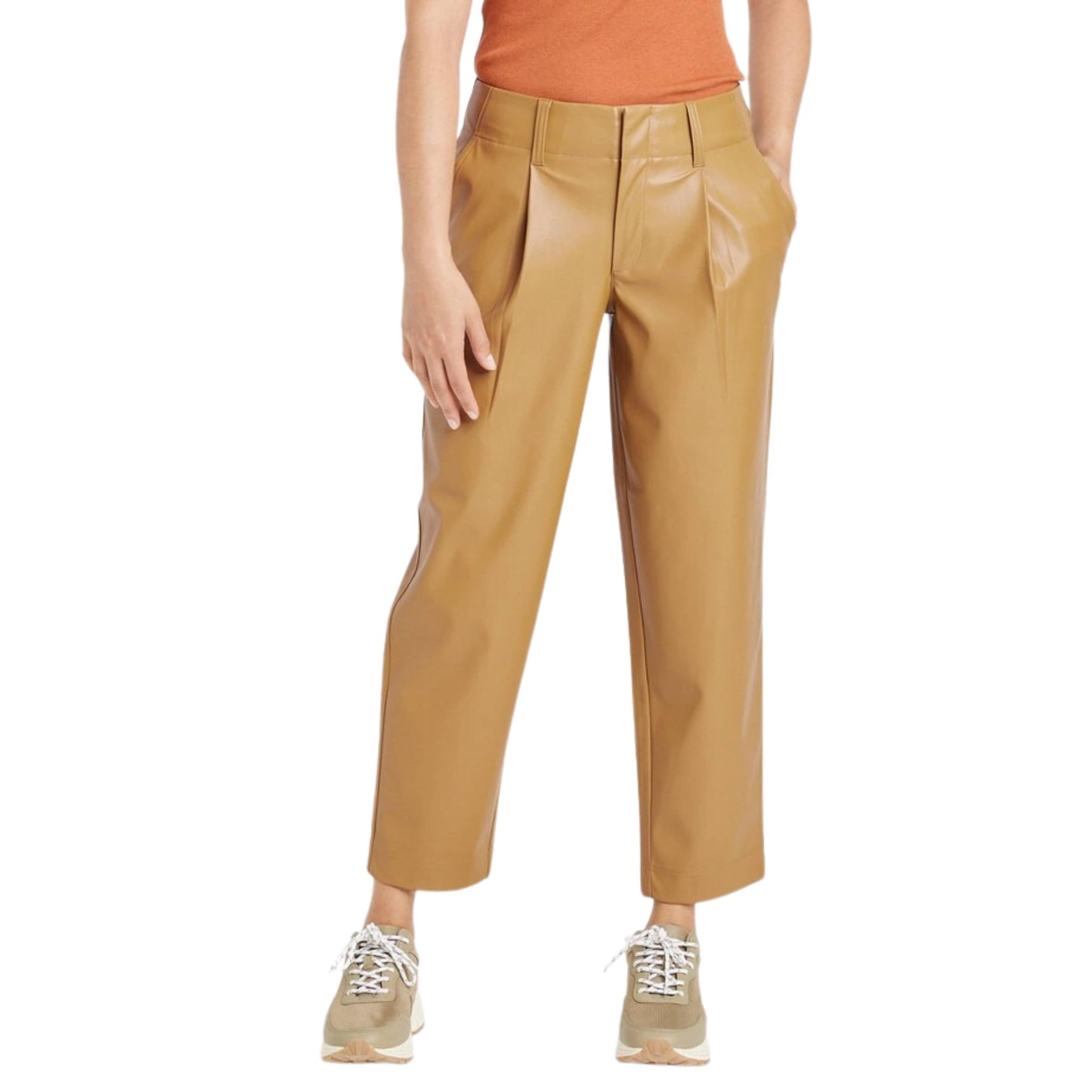 A NEW DAY Womens Bottoms L / Beige A NEW DAY - High-Rise Faux Leather Tapered Ankle Pants