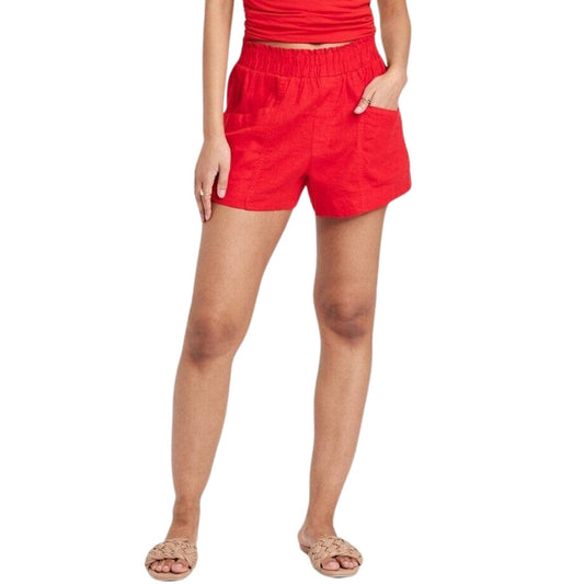 A NEW DAY Womens Bottoms XL / Red A NEW DAY - High Rise Linen Pull-On Shorts